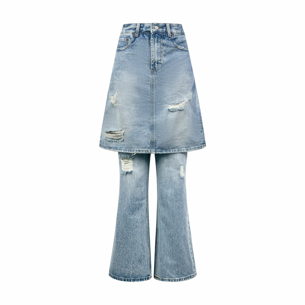 2026 Women's GS Fake Two-Piece Denim Skirt Pants (FF751)