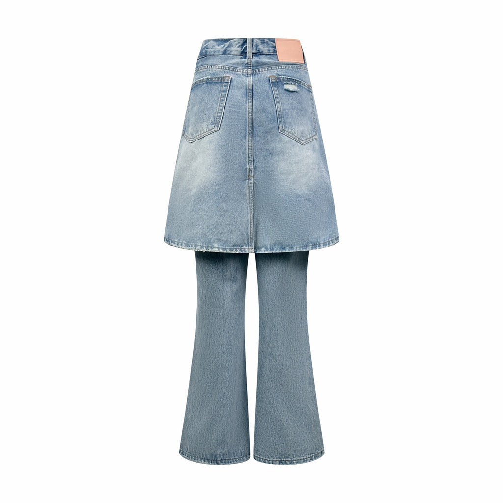 2026 Women's GS Fake Two-Piece Denim Skirt Pants (FF751)