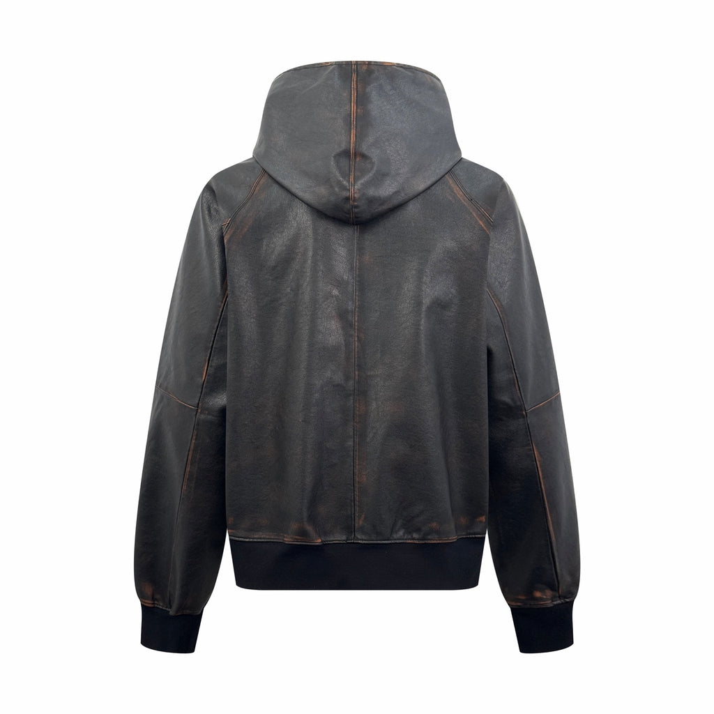 2026 new model GS vintage hooded over-the-shoulder leather jacket (25240-D50)