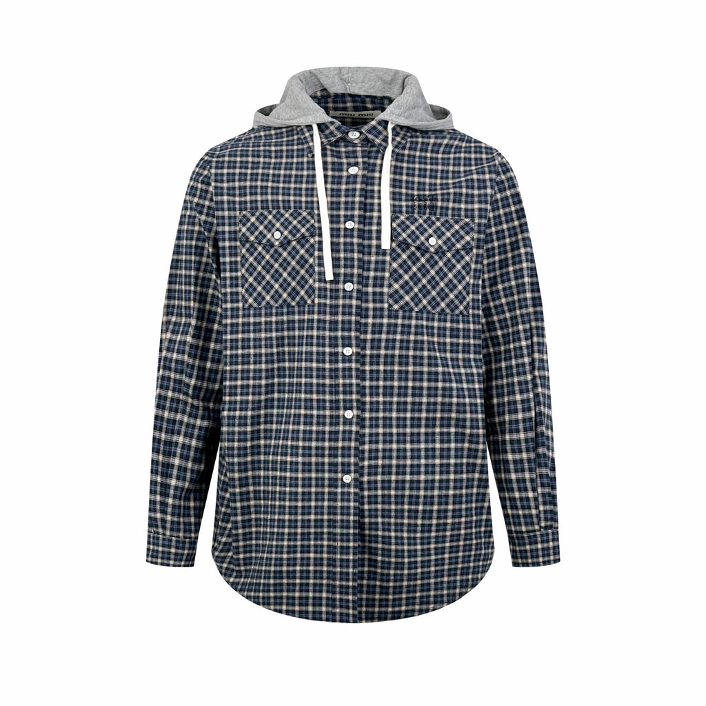 2026 Women's GS Check Pattern Hooded Coat (EE453)