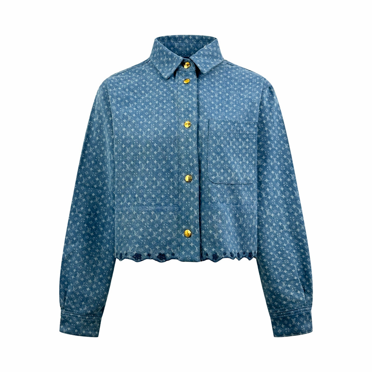 2026 Women's GS Label Full Print Denim Short Shirt (EE454)