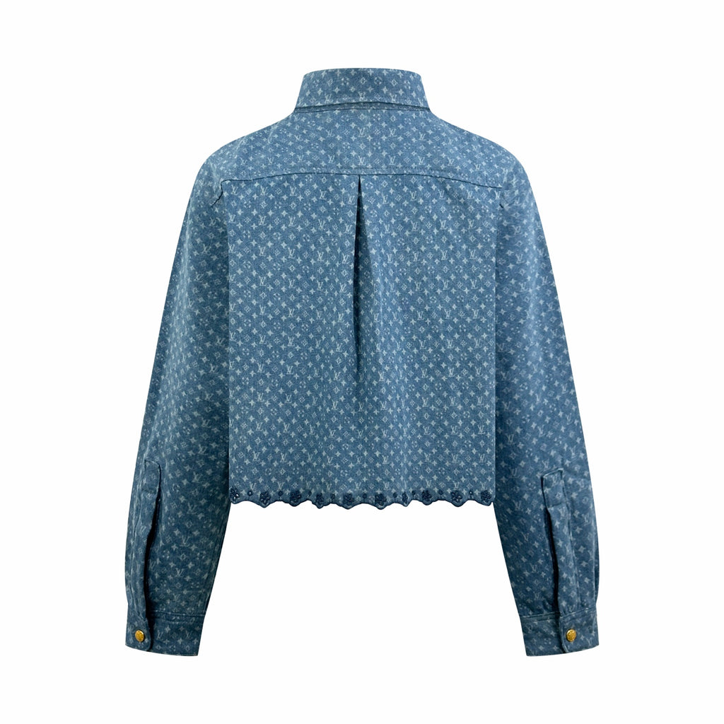 2026 Women's GS Label Full Print Denim Short Shirt (EE454)